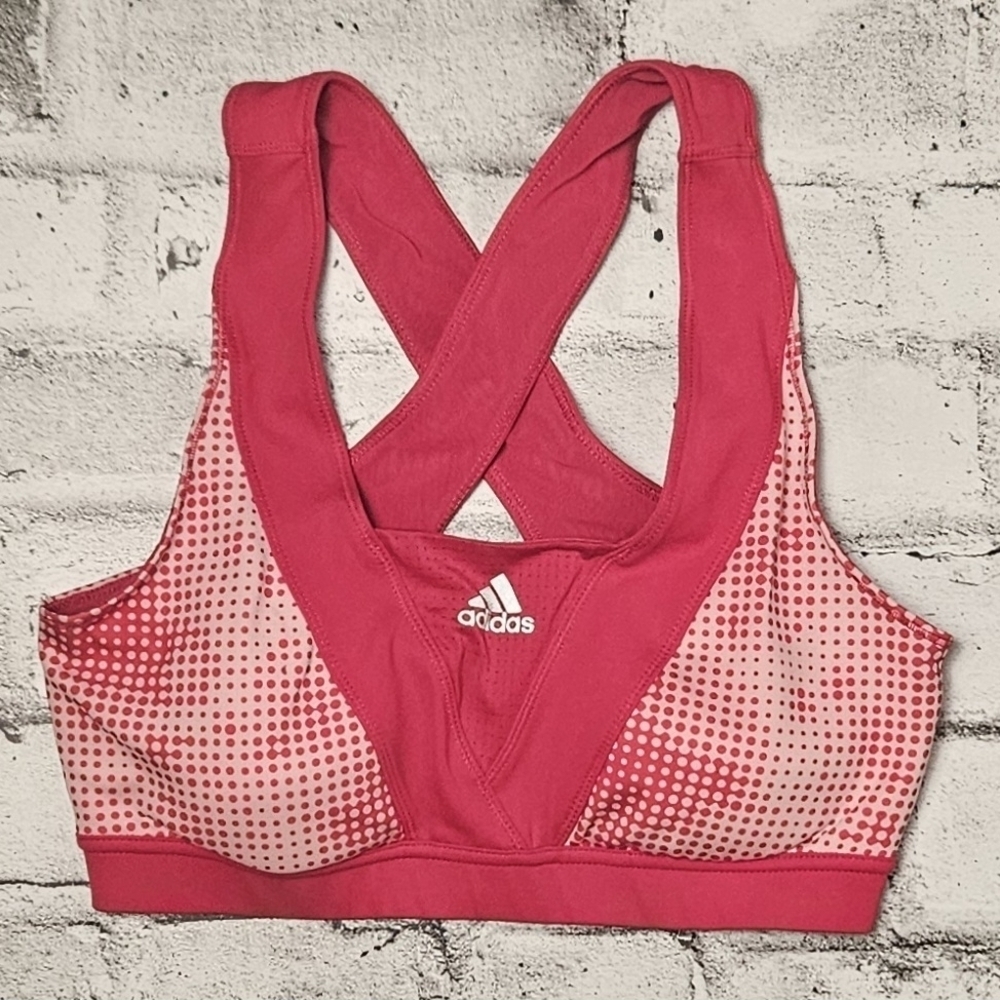 Adidas Pink Crossback Sports Bra Mesh Print Medium Activewear - Picture 1 of 8